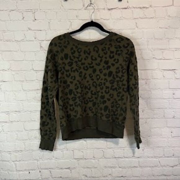 Rails Theo Olive Green Flocked Leopard Print French Terry Pullover Sweatshirt Sm - Picture 1 of 8
